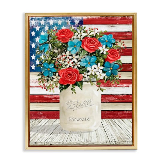 Stupell Industries Americana Flag Festive Bouquet Floater Framed Art